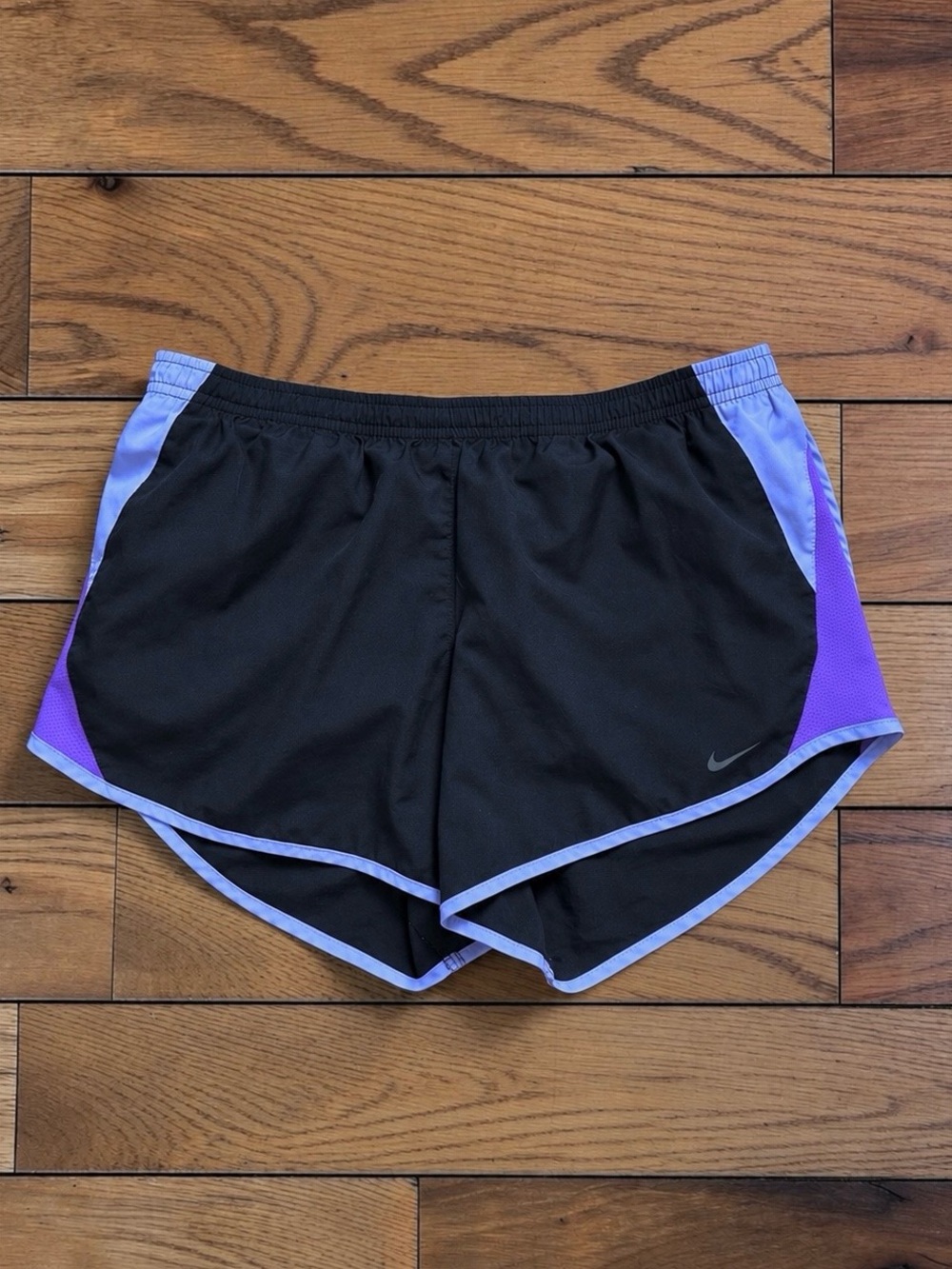 Nike Dri-FIT Women’s M Black Purple Blue Running Shorts Athletic 3”